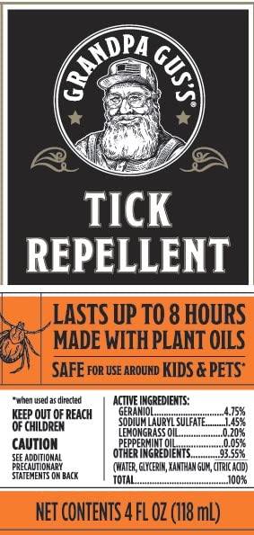 Grandpa Gus's tick repellent applied on skin during hike for protection.