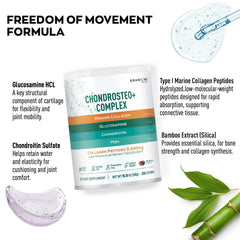 Granions glucosamine chondroitin msm powder scoops in glass suggests easy mixing for daily use.