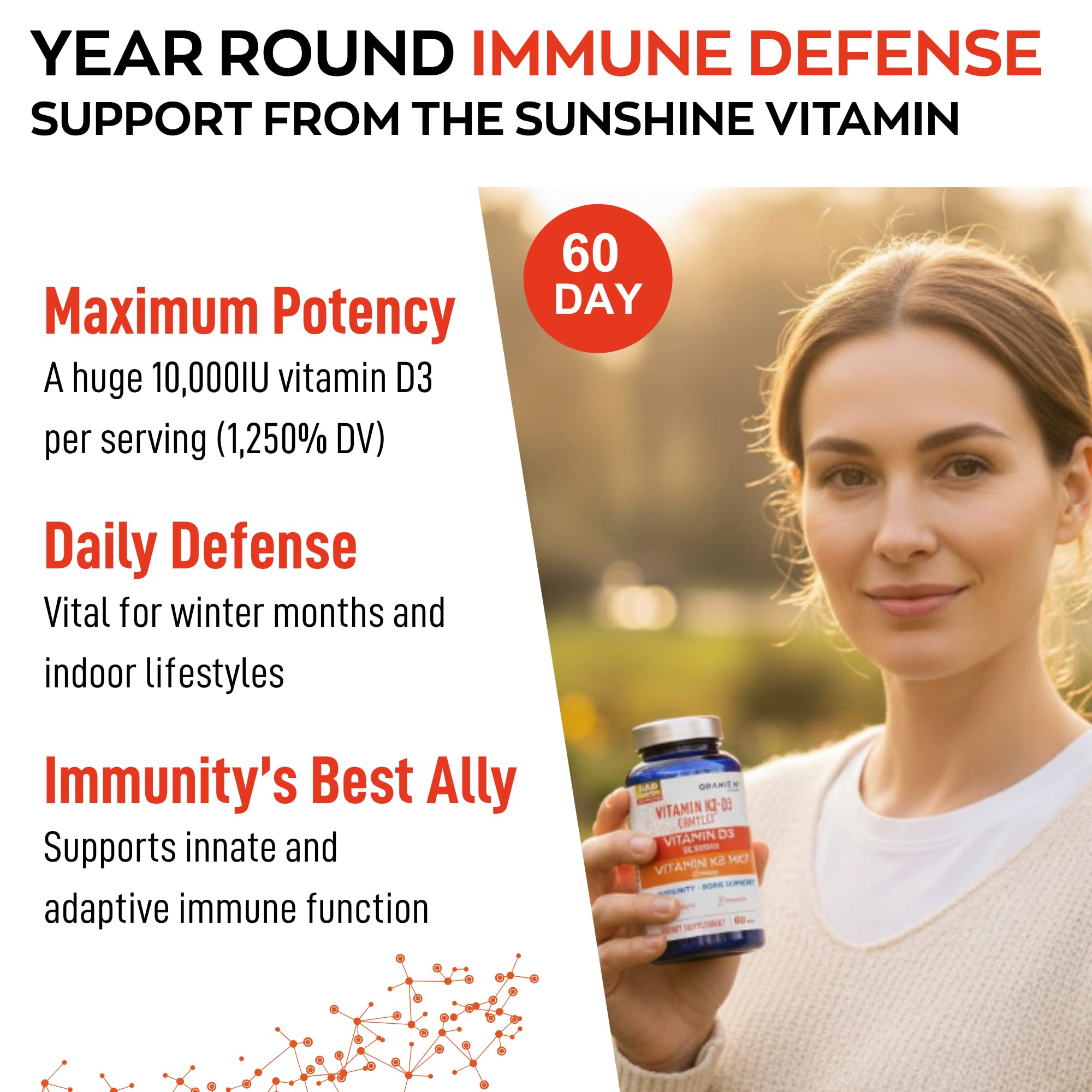 Granions MK7 trans-K2 formula highlights bioavailability for bone and vascular support.