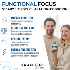 Granions Triple Magnesium label highlights US-made quality and vegan formula.