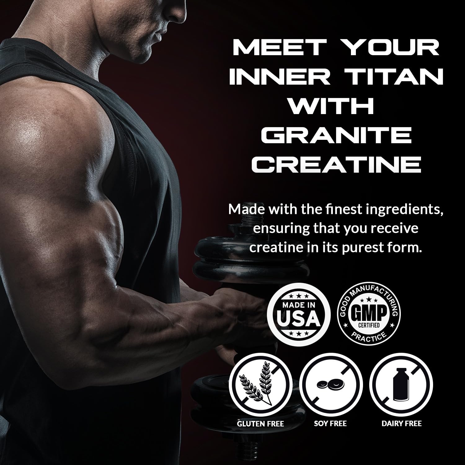 Granite Supplements creatine monohydrate GMP seal reinforces dairy-free and gluten-free formulation trust