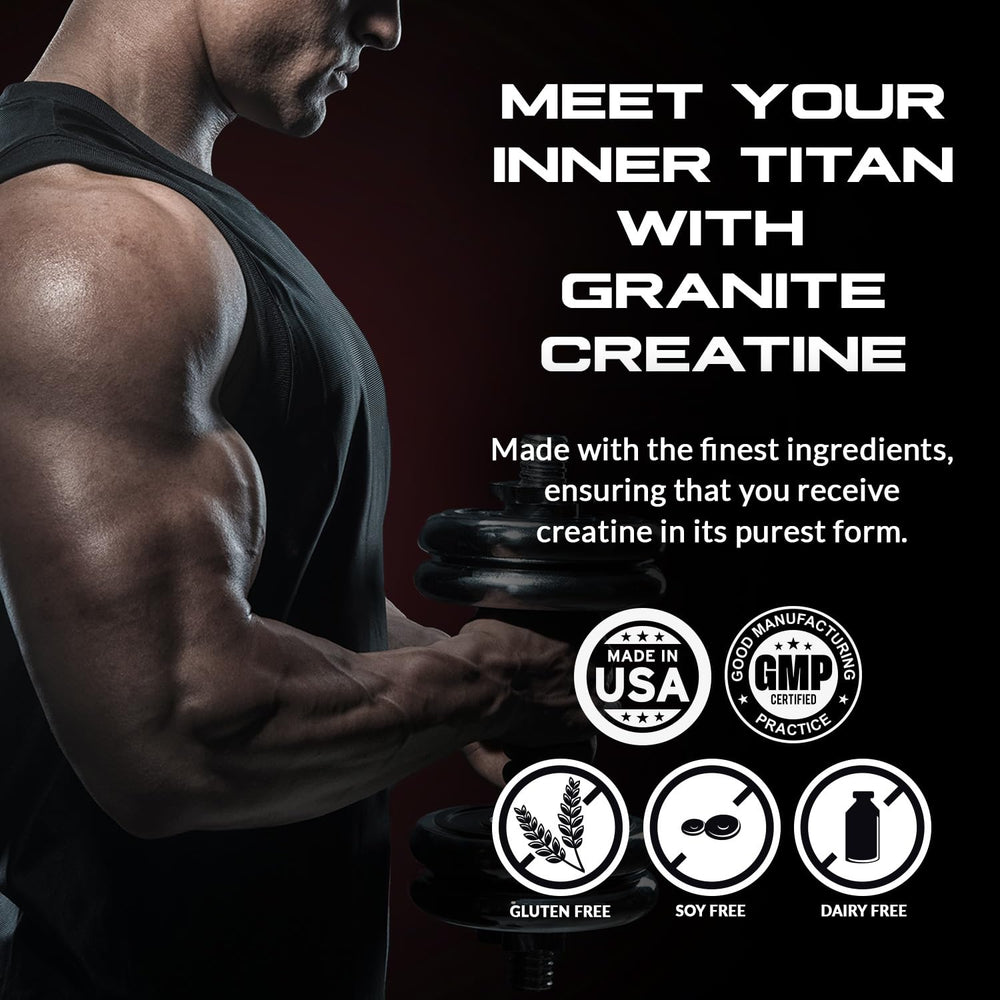 Granite Supplements creatine monohydrate GMP seal reinforces dairy-free and gluten-free formulation trust