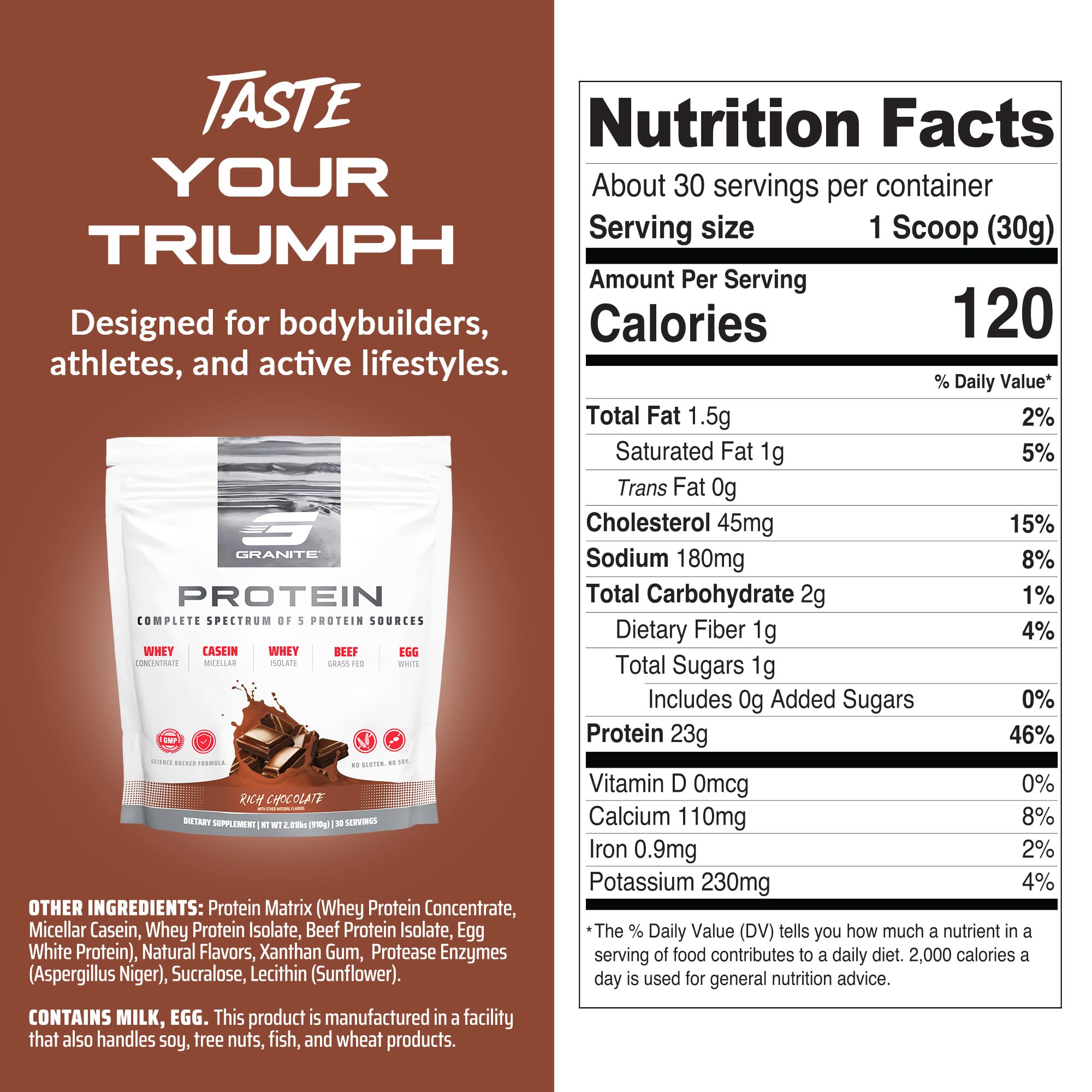 Granite Nutrition salted caramel shake pours to illustrate fast and slow-release protein blend.