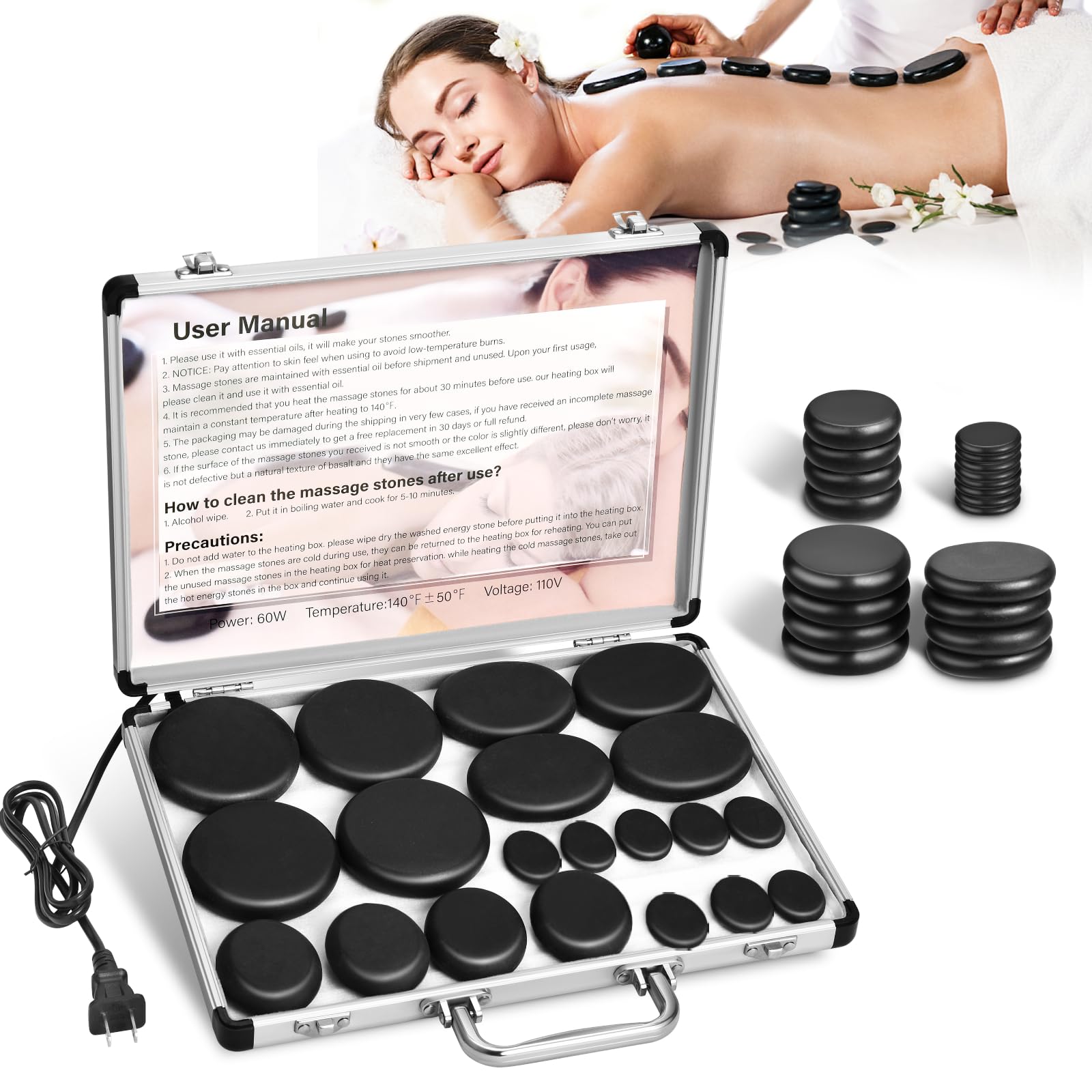 Granpay hot stones massage kit case ready for spa use
