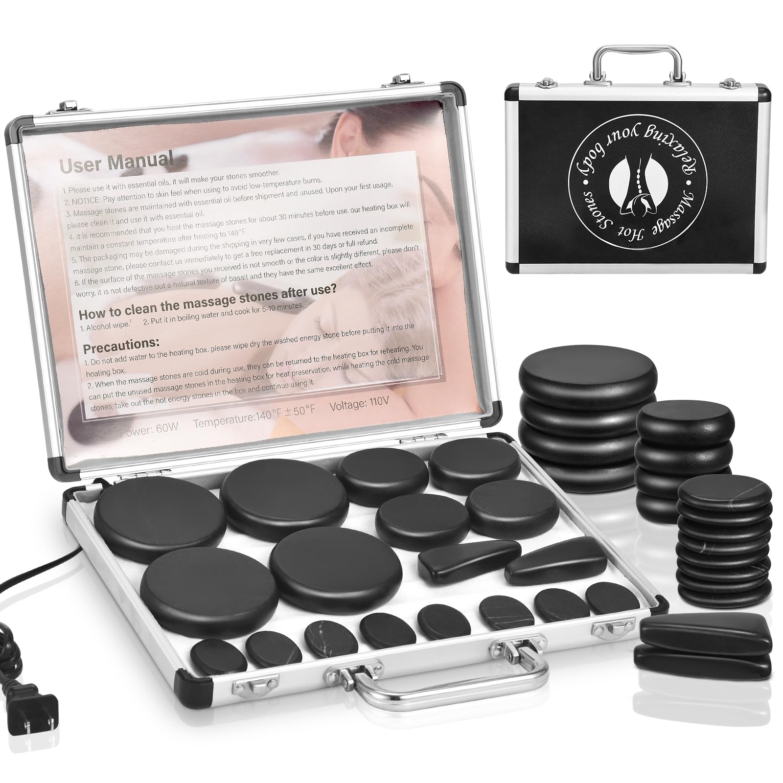 Granpay hot stones massage set with warmer for spa-quality relaxation at home.