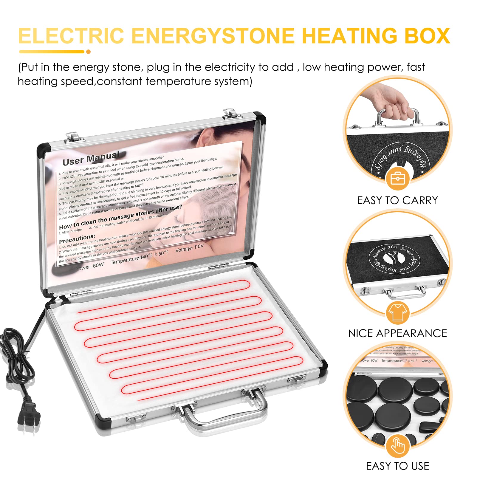 Granpay hot stones kit supports neck, back, shoulders, arms, and legs.