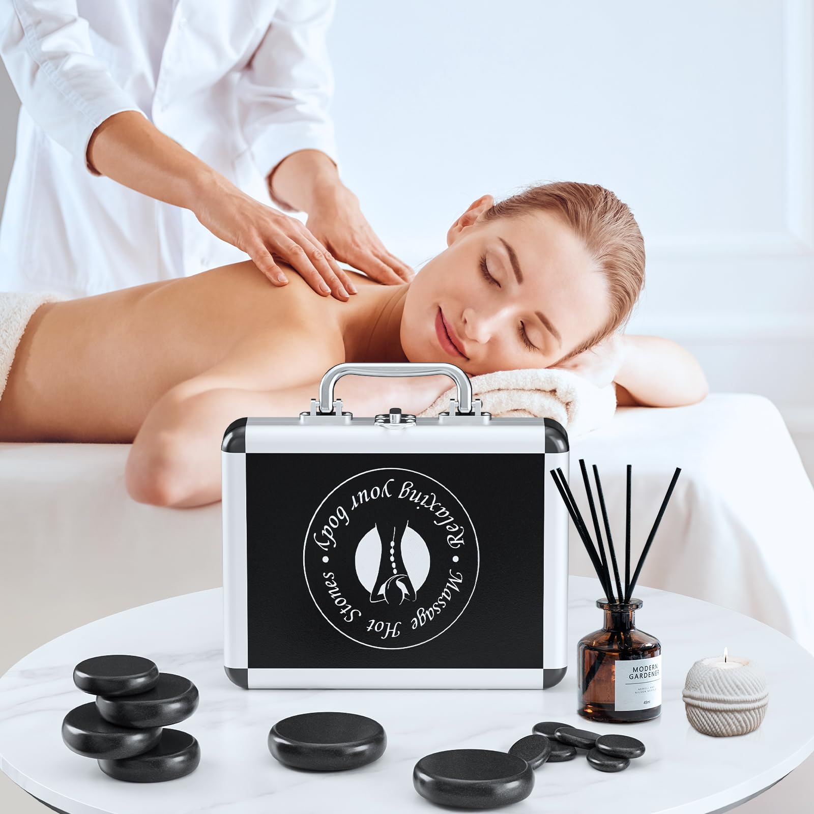 Granpay hot stones therapy session at home with spa-like relaxation.