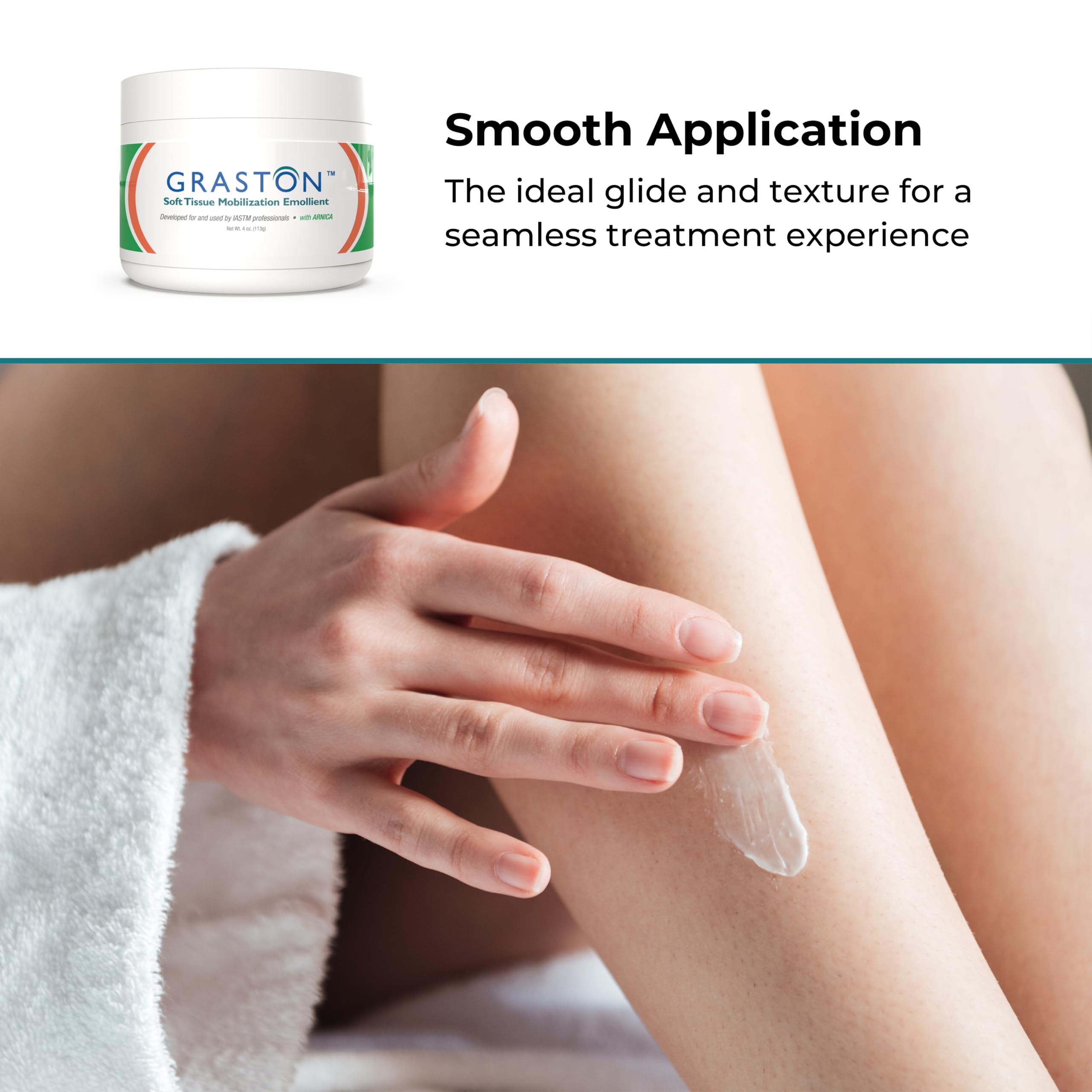 Graston Arnica cream application on hand demonstrates easy rub-in for targeted relief.