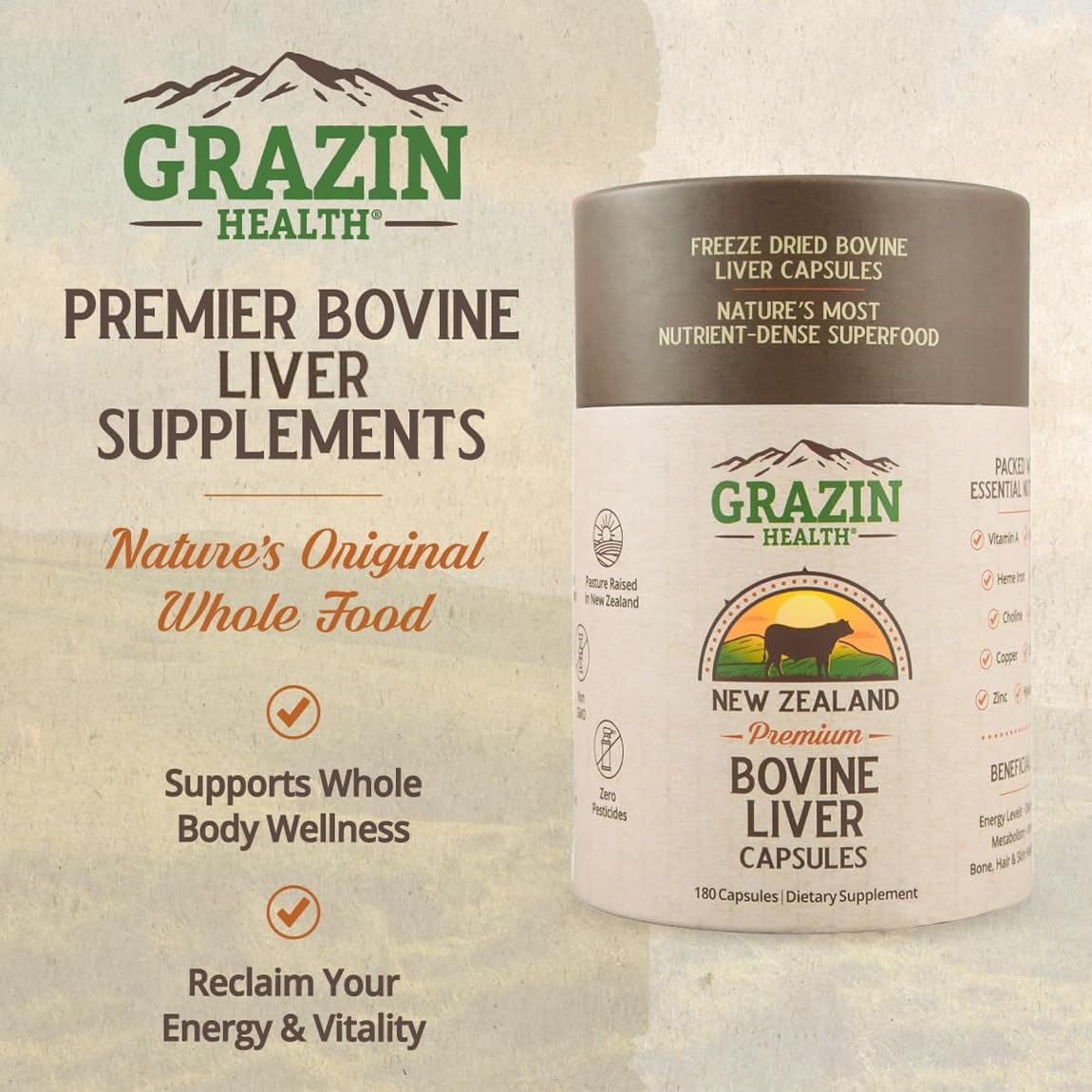 GRAZIN HEALTH nutrition label close-up with 3000mg per serving information