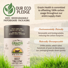 Closeup of Grazin Health tallow capsules highlighting simplicity and purity
