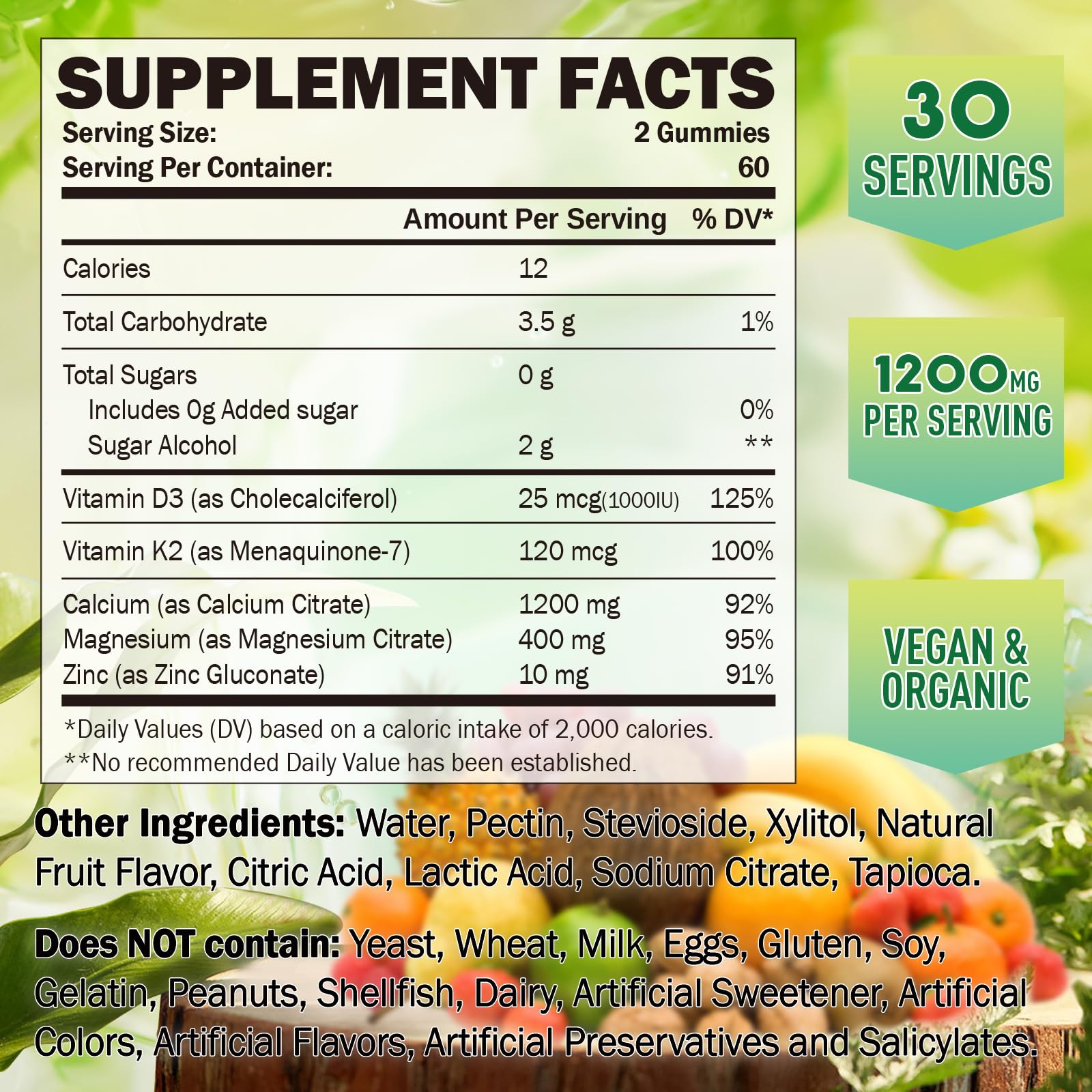 Greabby calcium citrate gummies pineapple flavor close-up, sugar-free daily supplement.