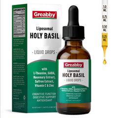 GREABBY Holy Basil tincture bottle pour supports balance and calm focus