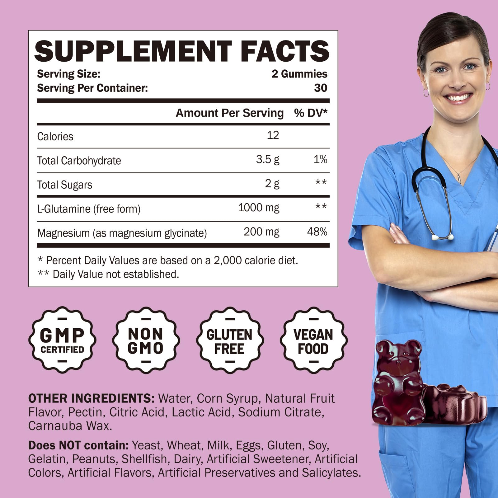 GREABBY L Glutamine Gummies close-up of berry-flavored chews.