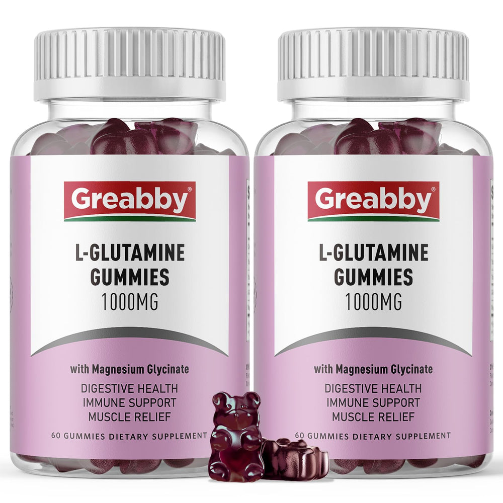 GREABBY L Glutamine Gummies bottle with berry flavor for daily support.