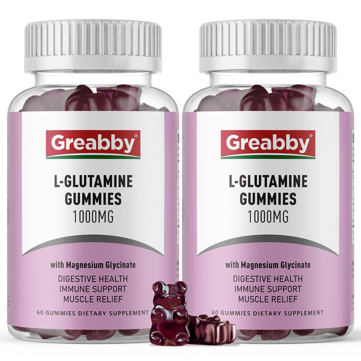 GREABBY L Glutamine Gummies bottle with berry flavor for daily support.