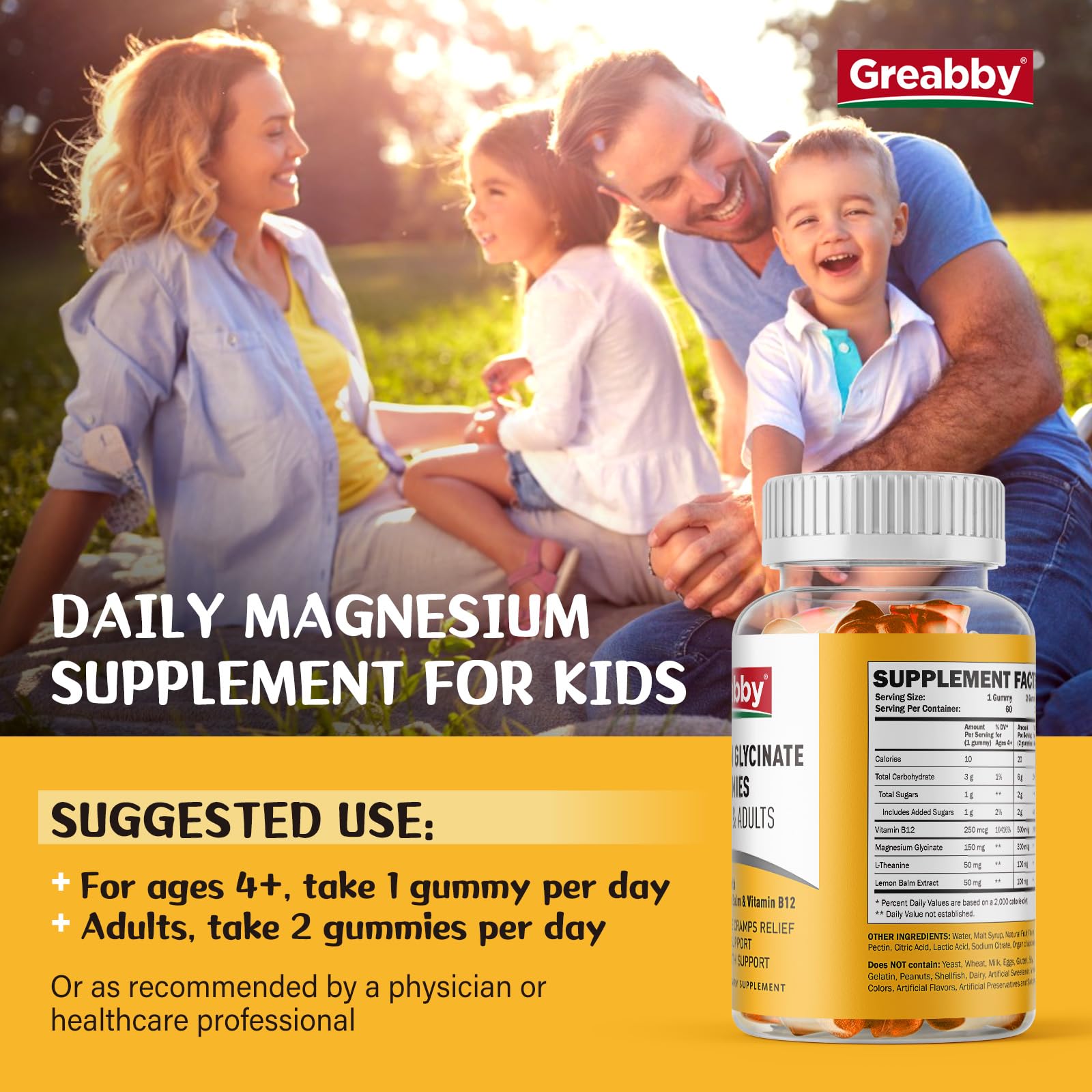 GREABBY magnesium glycinate gummies box on kitchen table