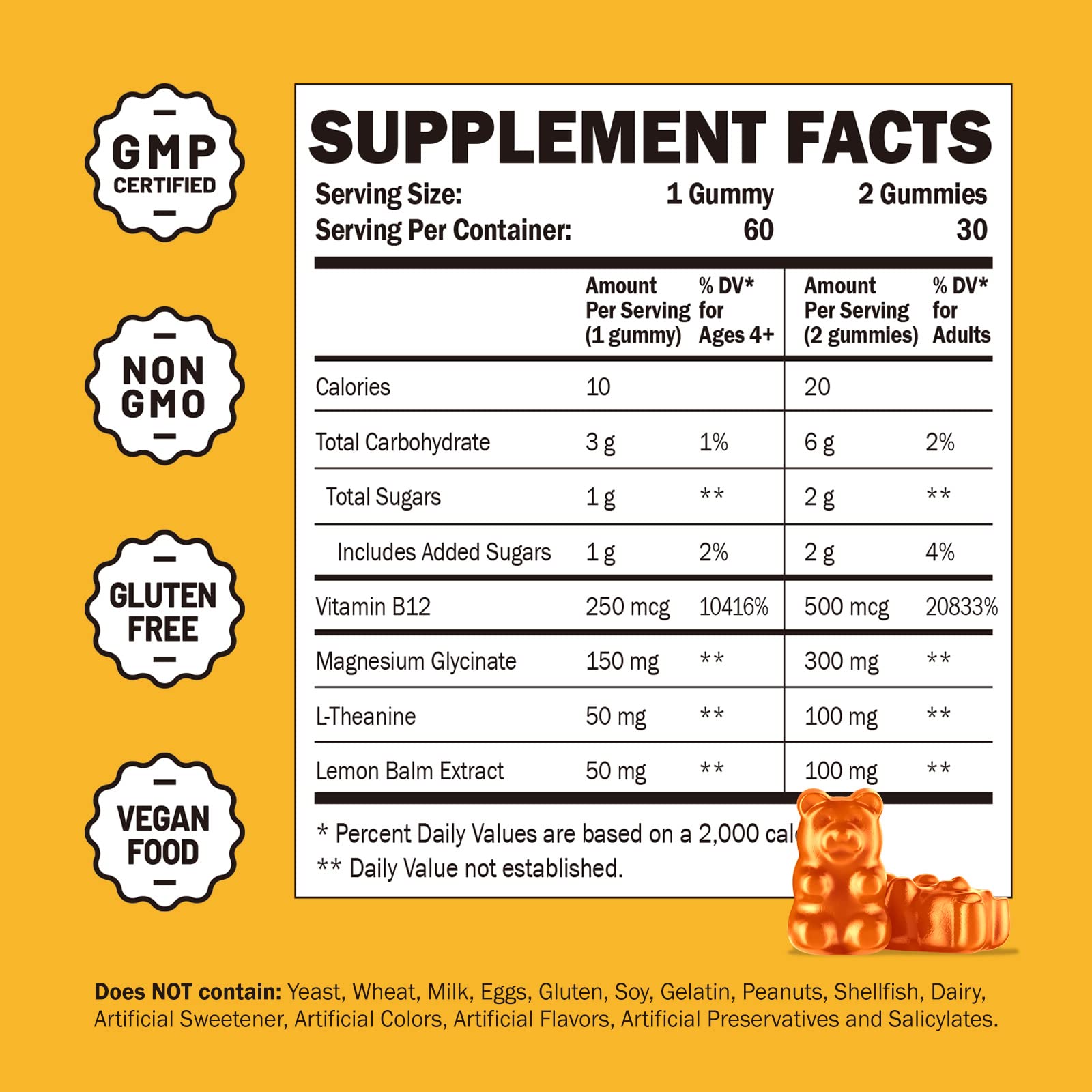 GREABBY magnesium glycinate gummies nutrition label close-up