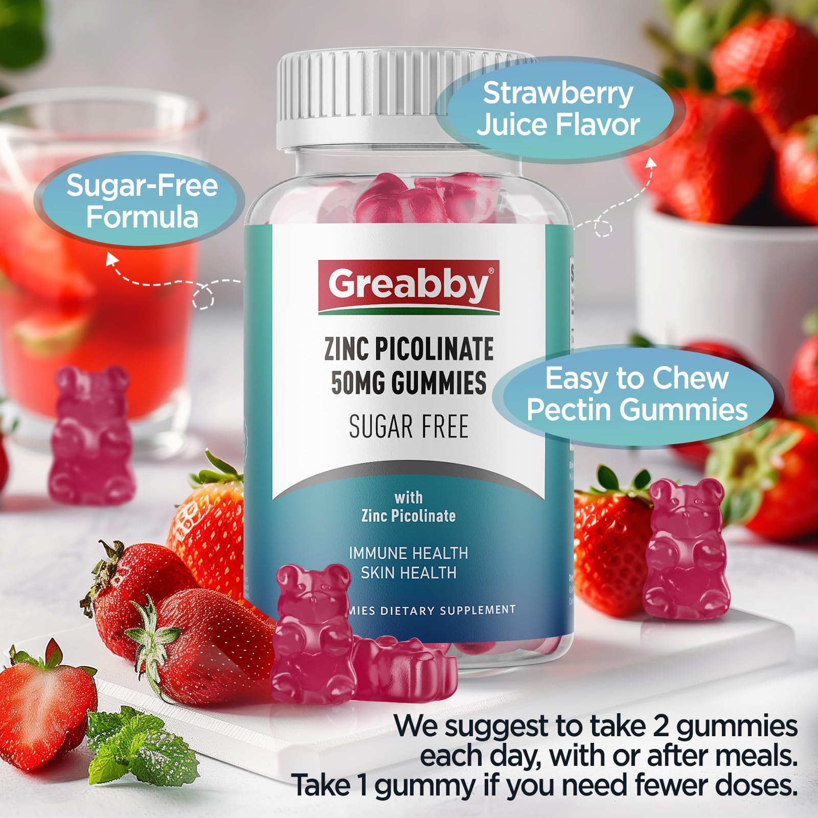 GMP-certified facility badge with GREABBY zinc gummies signifying quality manufacturing