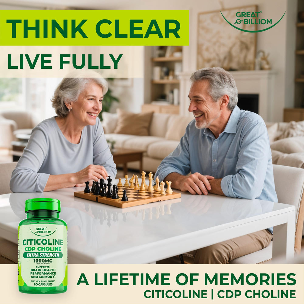 Purity and science-focused presentation of Great Billiom Citicoline packaging.