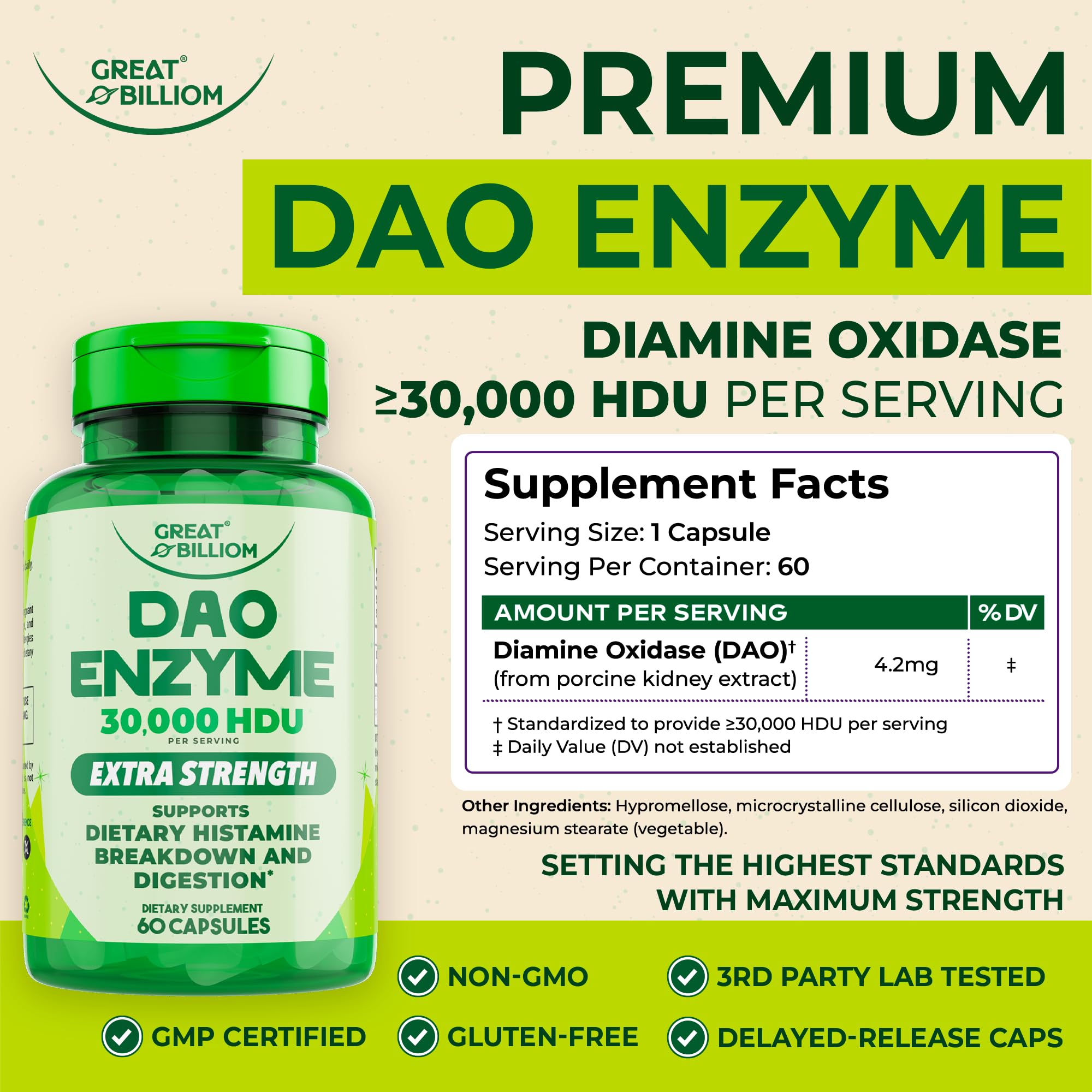 Great Billiom DAO label closeup shows HDU potency.