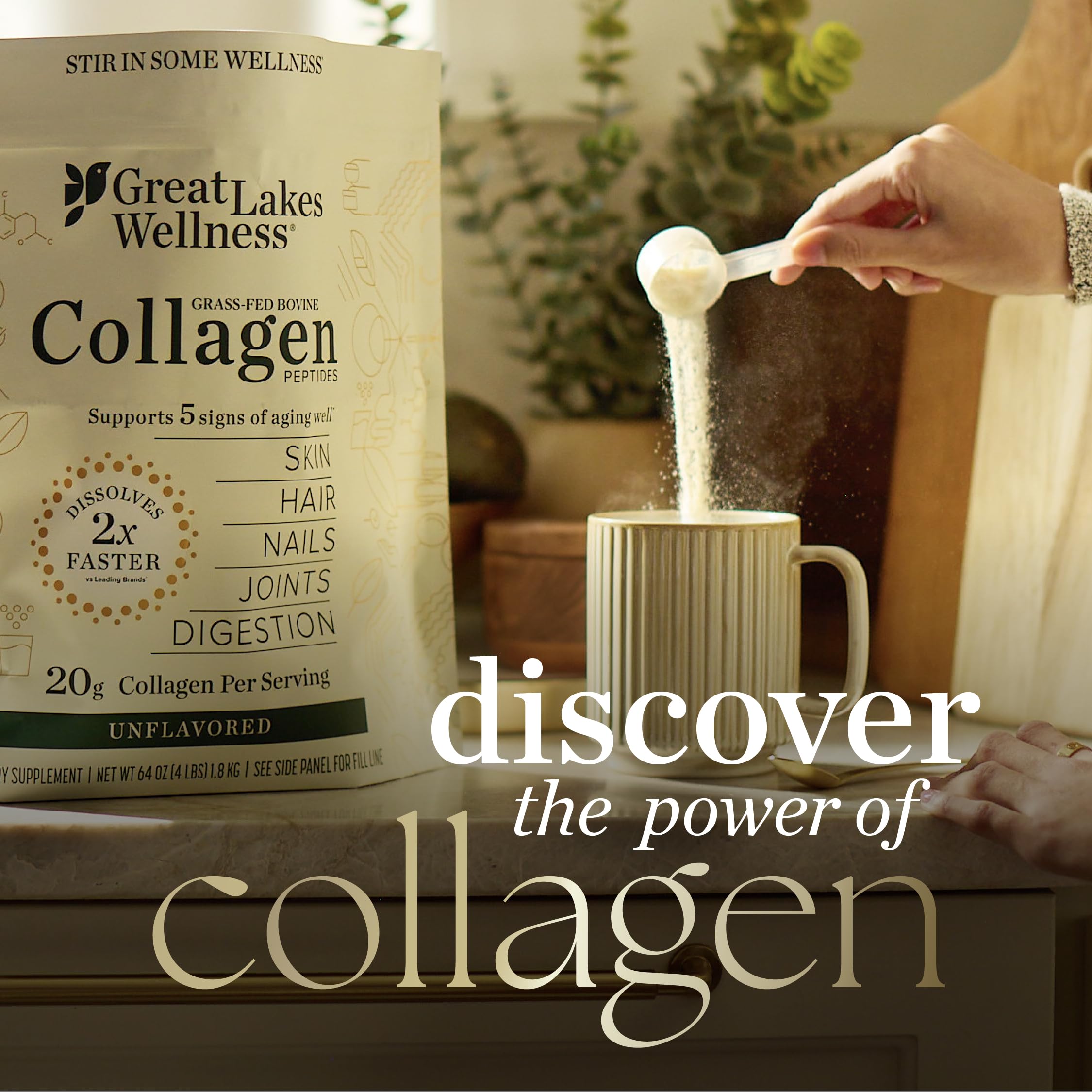 Great Lakes Wellness Collagen Peptides Chocolate grass-fed-ingredient; premium nutrition for daily wellness, may support collagen production.