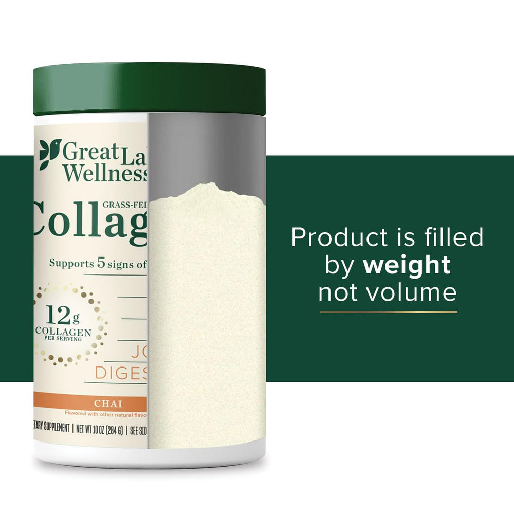 Great Lakes Wellness powder pours into a mug, quick-dissolve in hot or cold liquid.