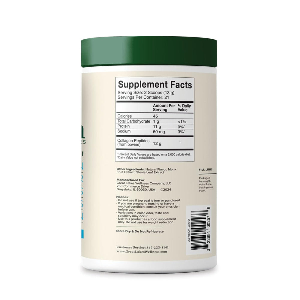 Great Lakes Wellness Collagen Peptides Vanilla dissolves smoothly in coffee for creamy lift.