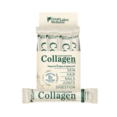 Great Lakes Wellness collagen peptides stick-pack front view for daily beauty routine.