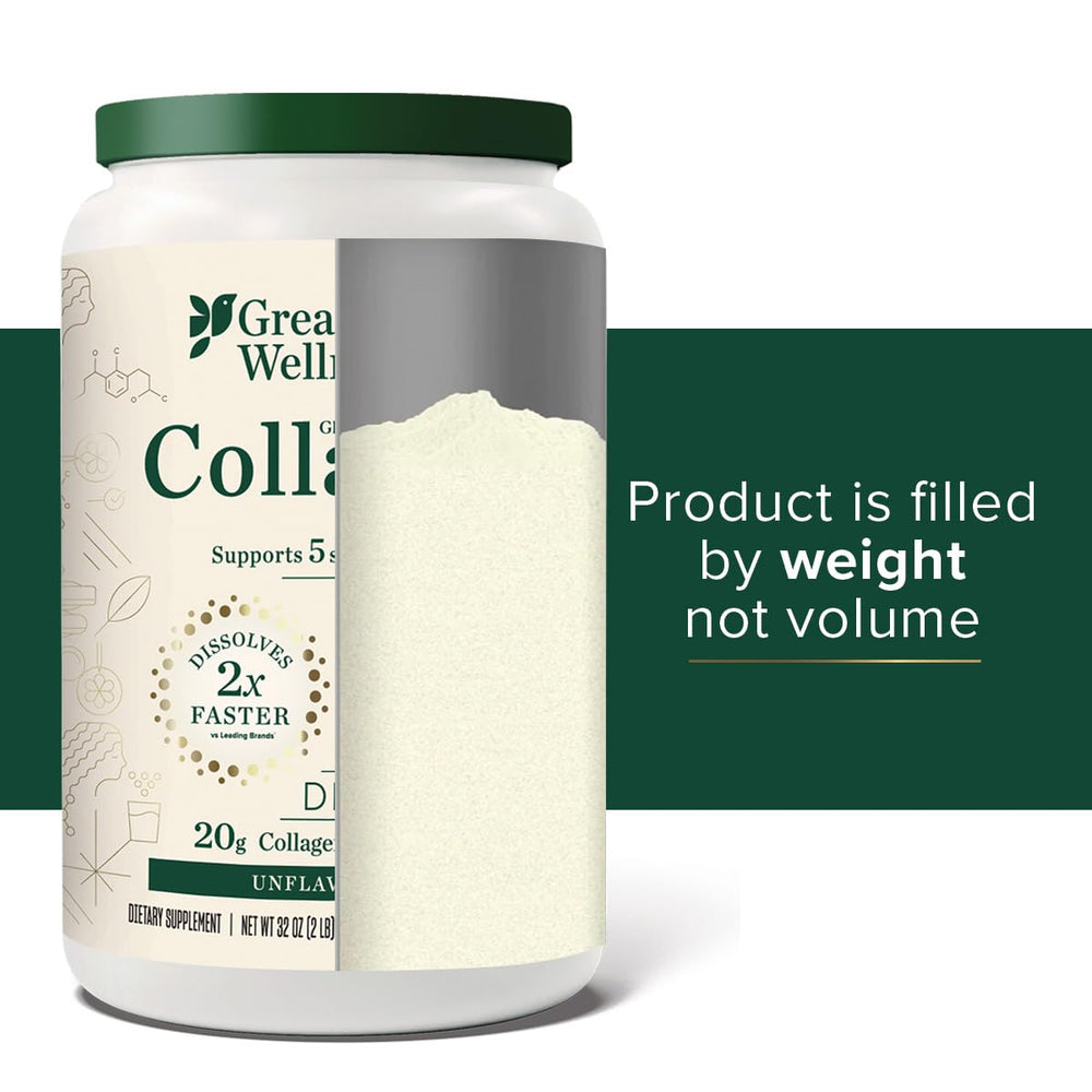 Great Lakes Wellness collagen tub on kitchen counter for convenient use