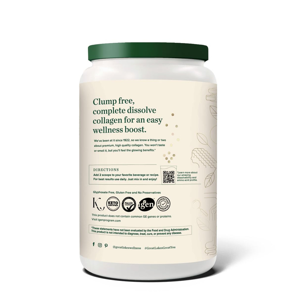 Great Lakes Wellness collagen scoop measuring a 20 g serving