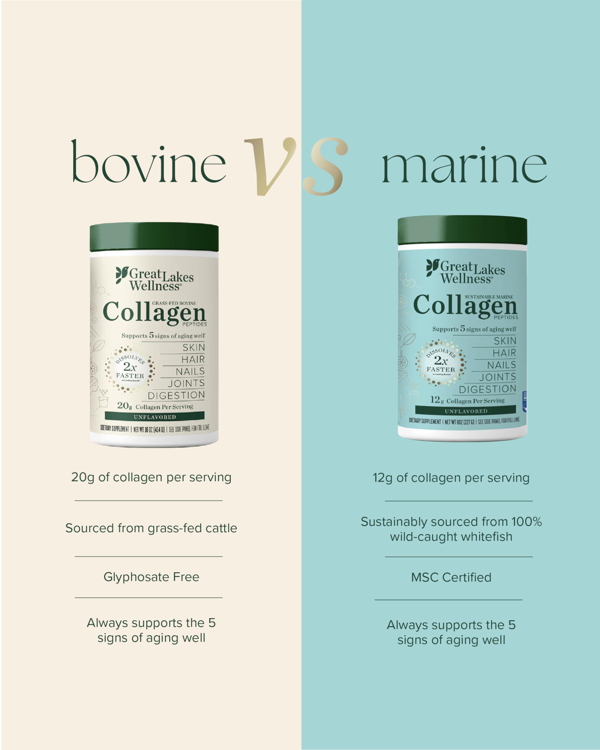 Great Lakes Wellness marine collagen powder dissolving in cold beverage with little taste