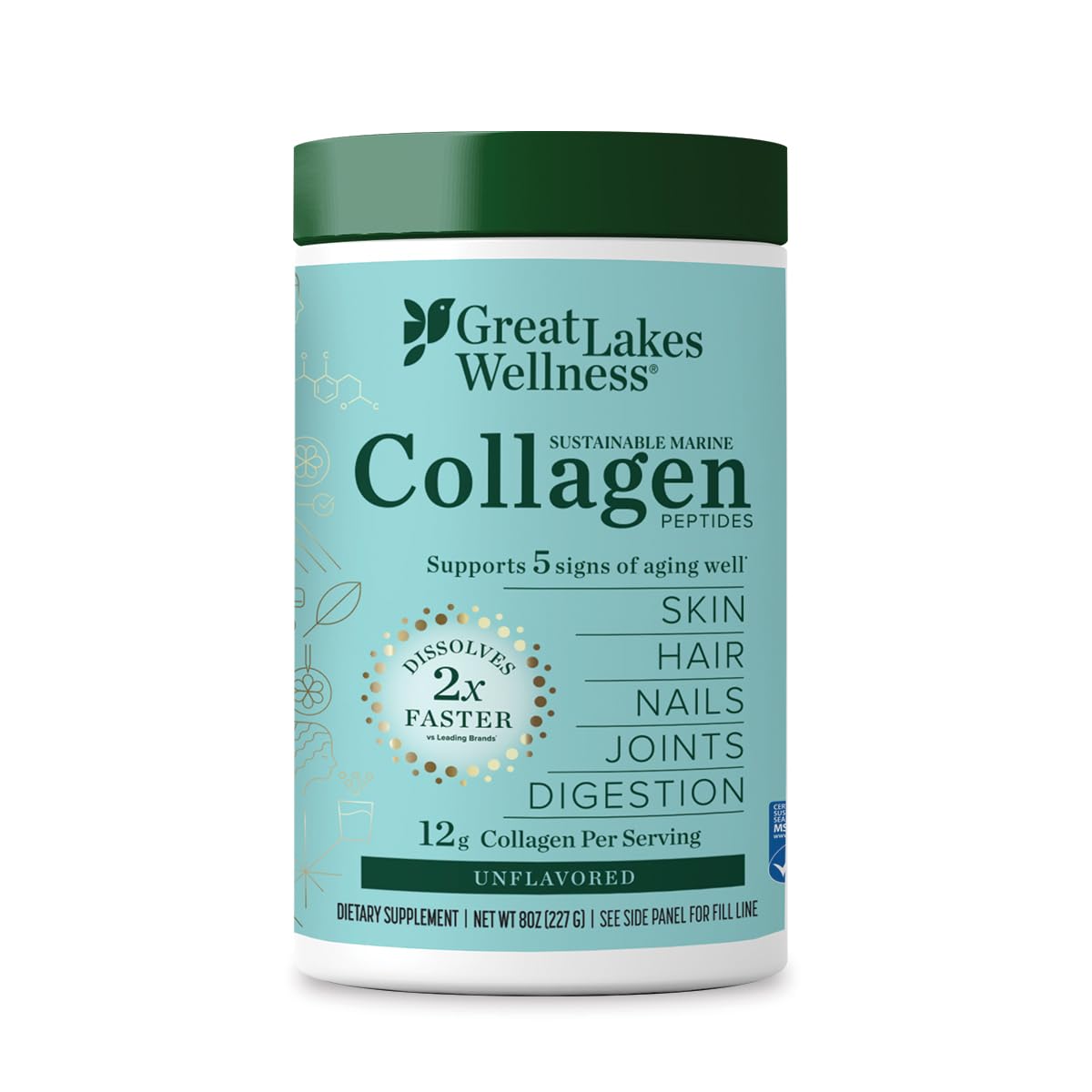 Great Lakes Wellness marine collagen powder tub supporting daily skin and joint health