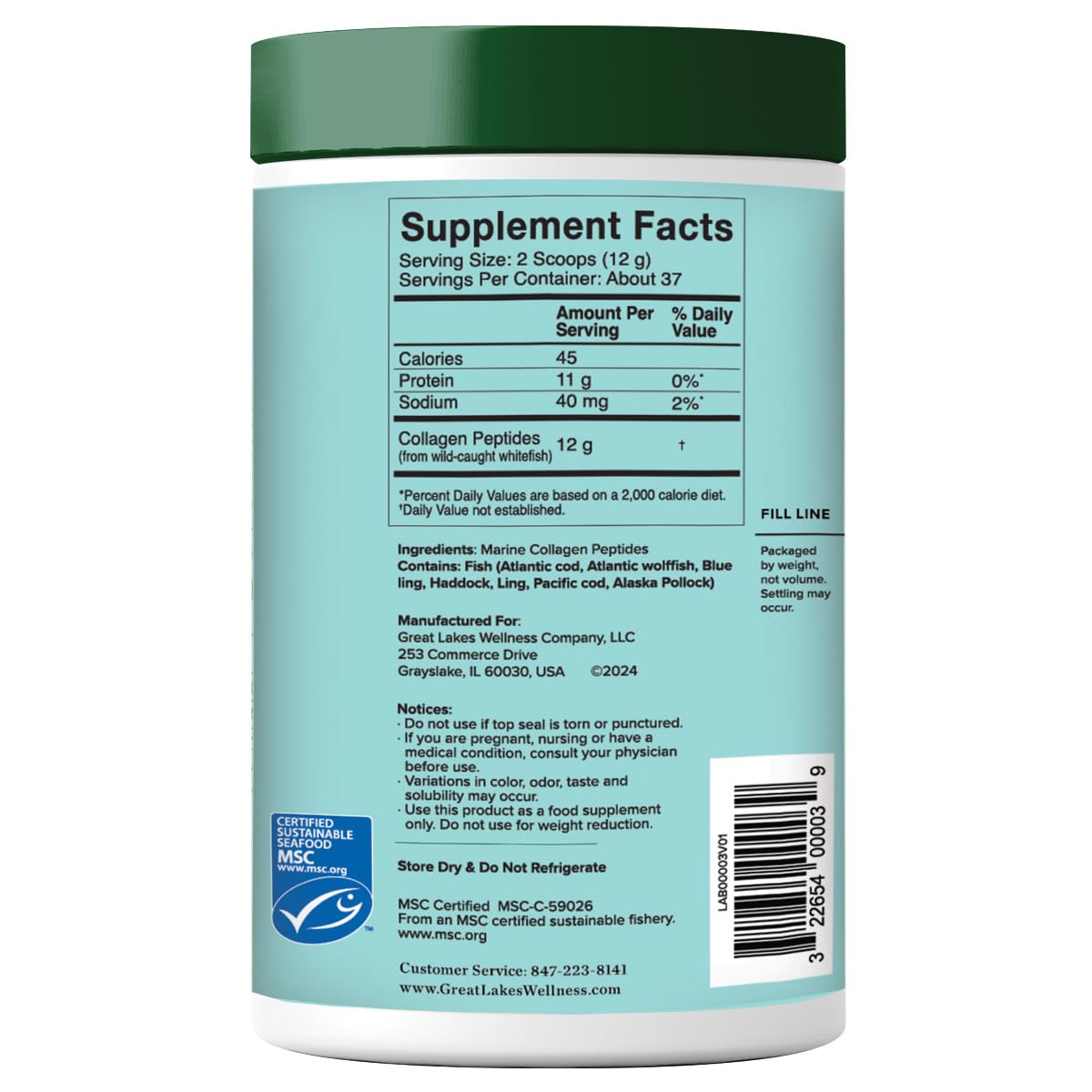 Great Lakes Wellness marine collagen scoop for convenient daily portioning