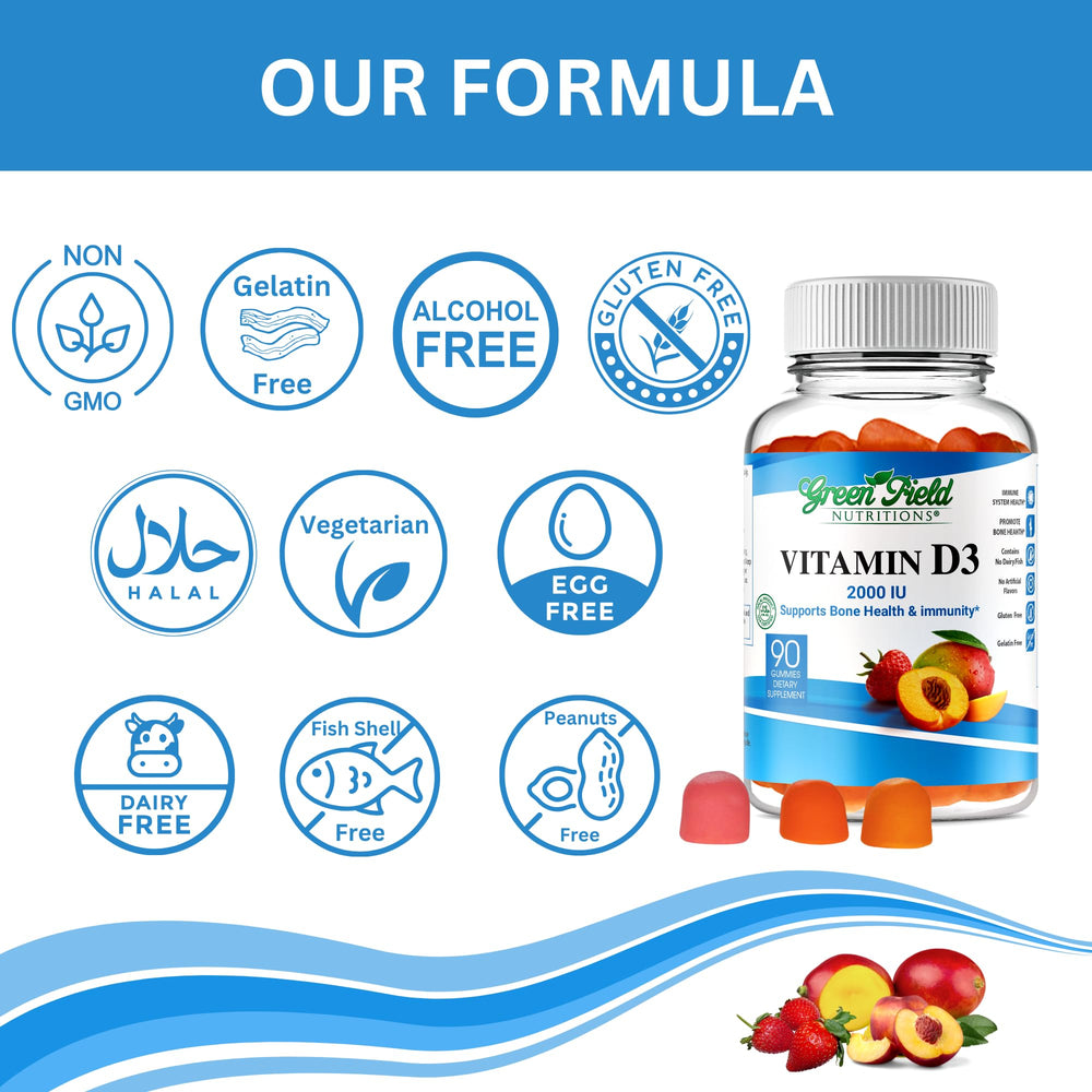 Greenfield Nutritions Vitamin D3 Gummies close-up highlights soft chew texture suitable for adults