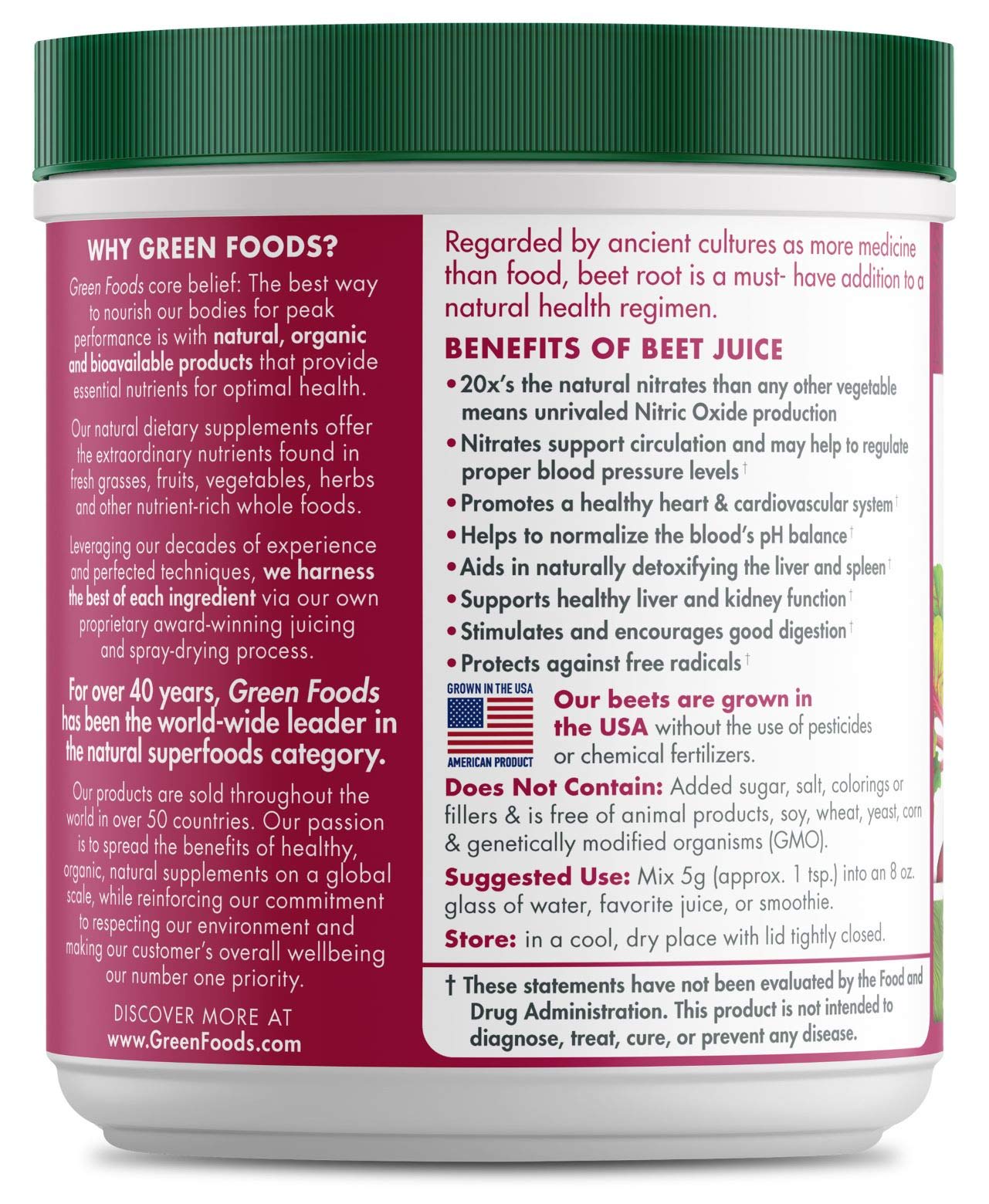 Green Foods Beet Essence OG2 bottle pour, easy to mix into drinks and desserts