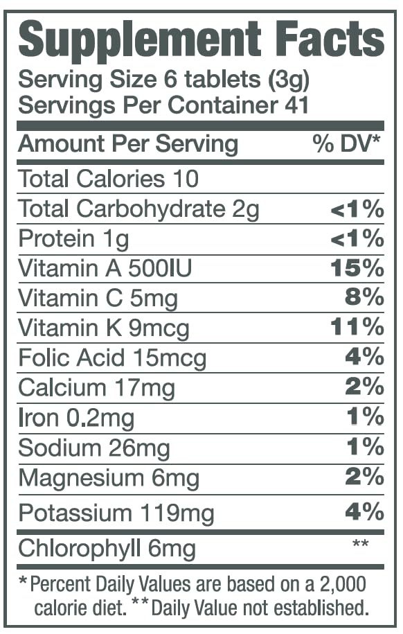 Closeup of Green Foods Original Green Magma barley grass tablets showing vibrant greens