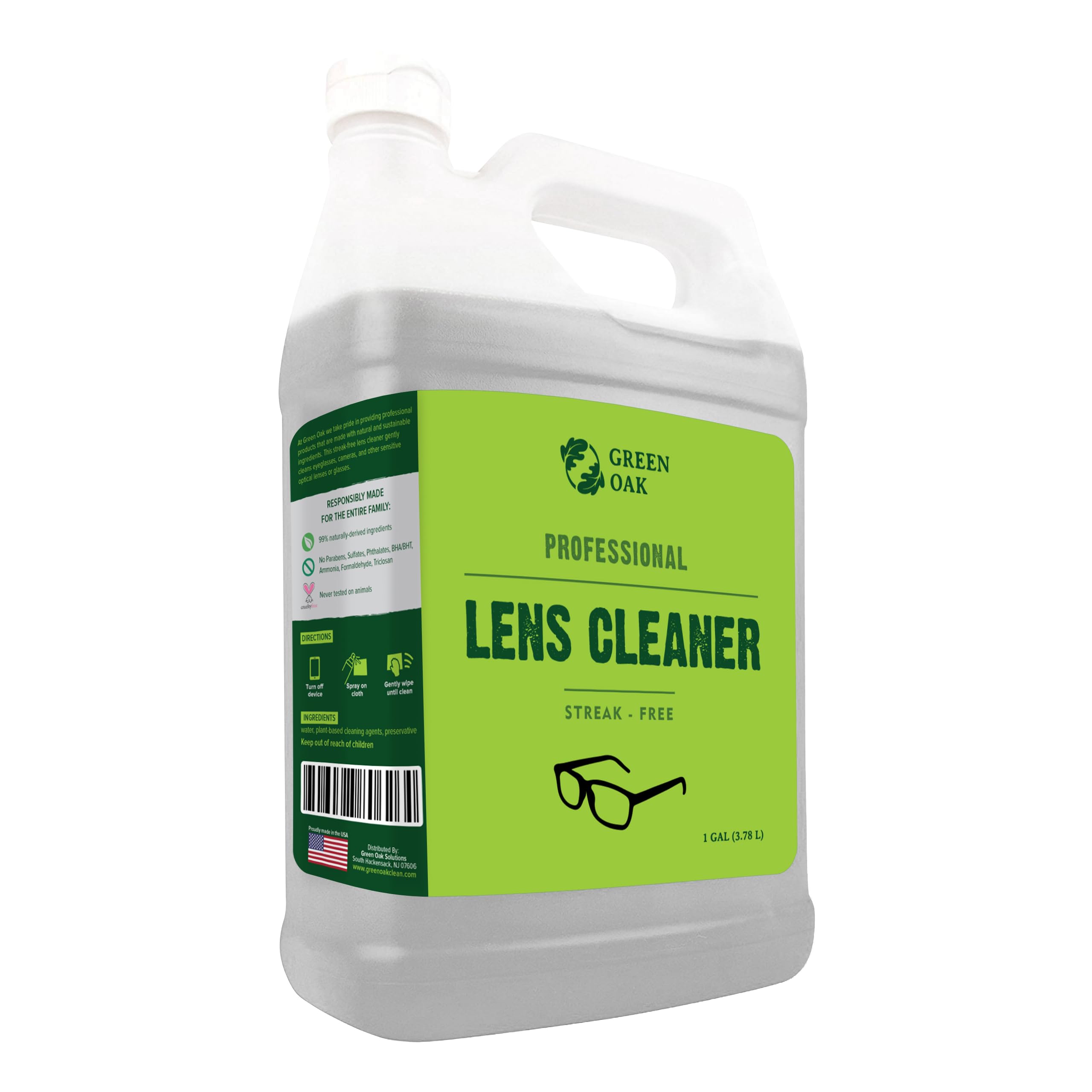 Green Oak lens cleaner refill reduces waste by enabling multiple bottle refills.