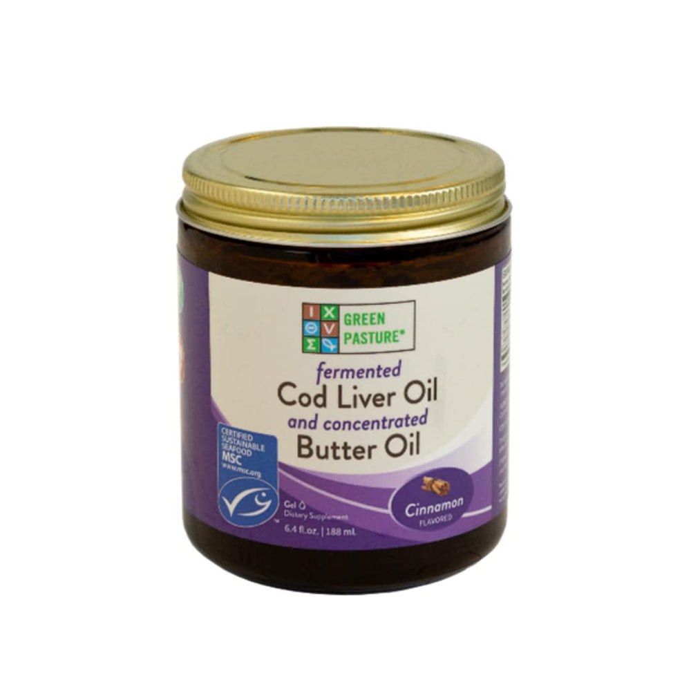 Green Pasture gel being scooped with a spoon, convenient omega-rich daily supplement