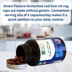 Green Pasture cod liver oil capsules close-up for easy daily supplementation