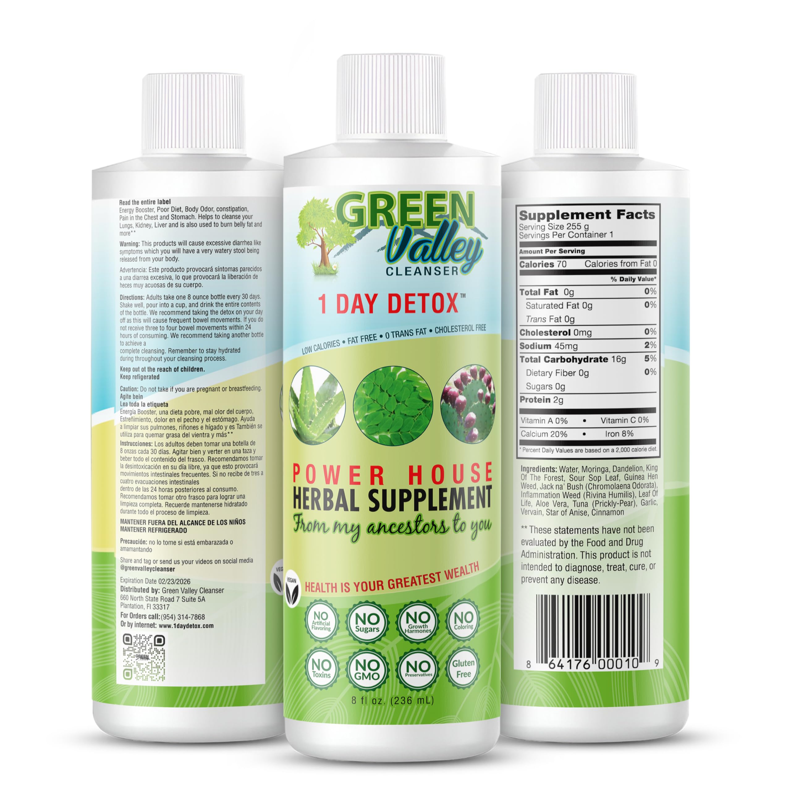 Green Valley Cleanser bottle pour demonstrates convenient liquid detox for daily balance.