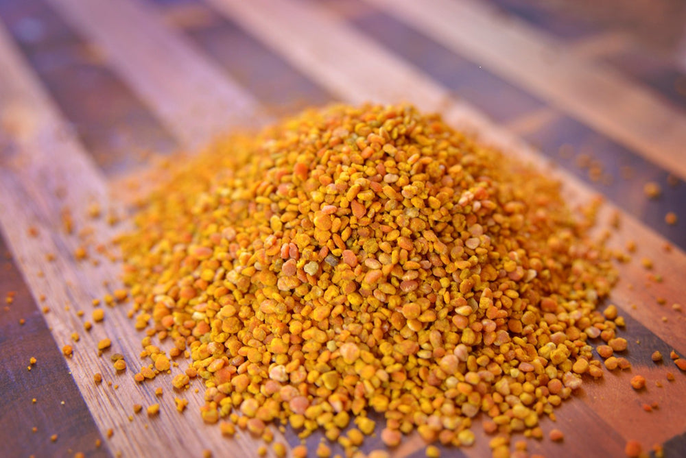Open bag of Greenbow Bee Pollen highlights bulk organic product.
