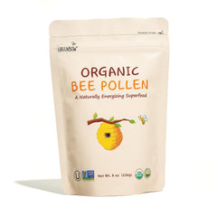 Greenbow Bee Pollen packaging shows certified organic quality for daily nutrition.