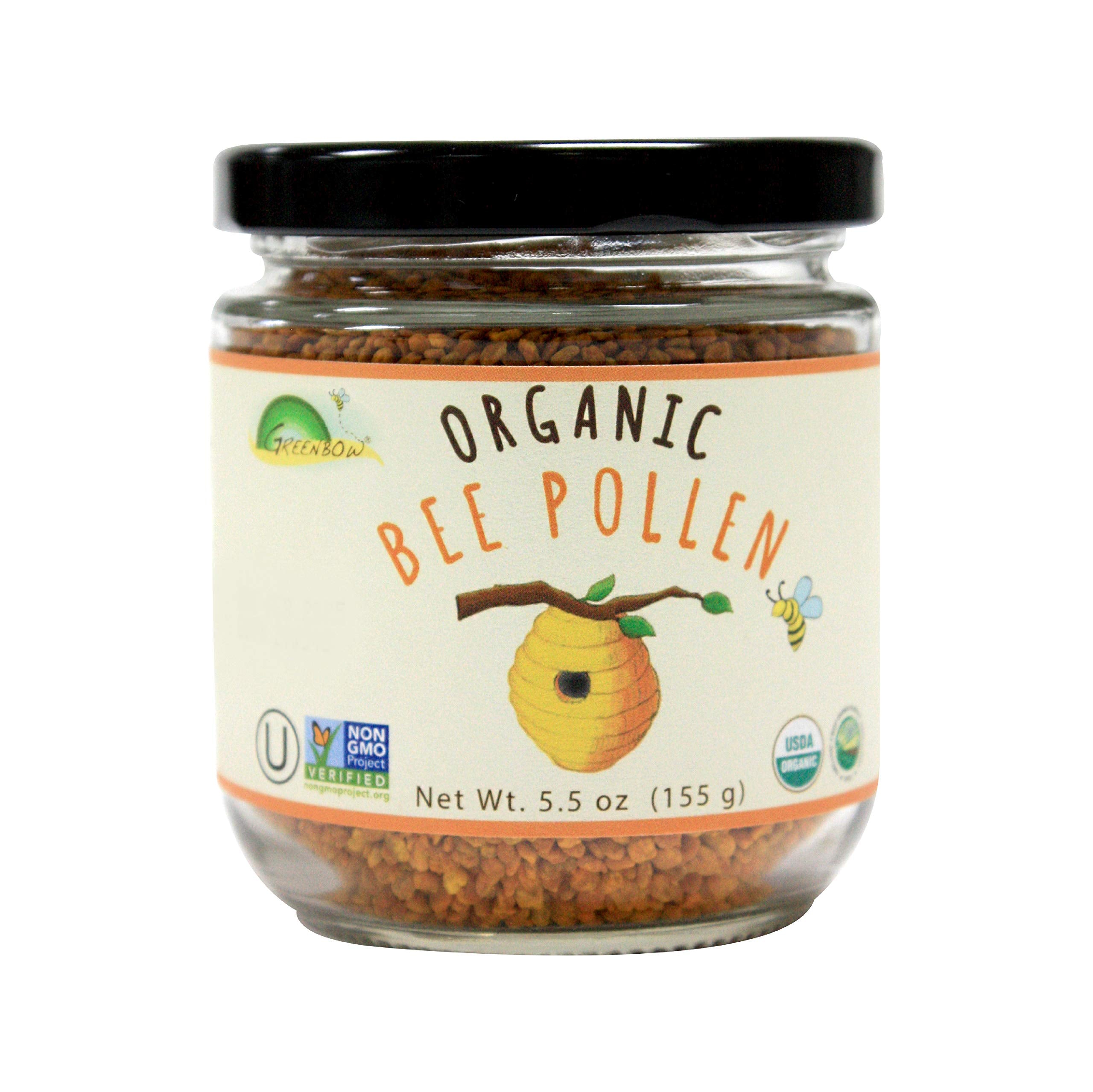 Greenbow Organic Bee Pollen jar with scoop for precise serving