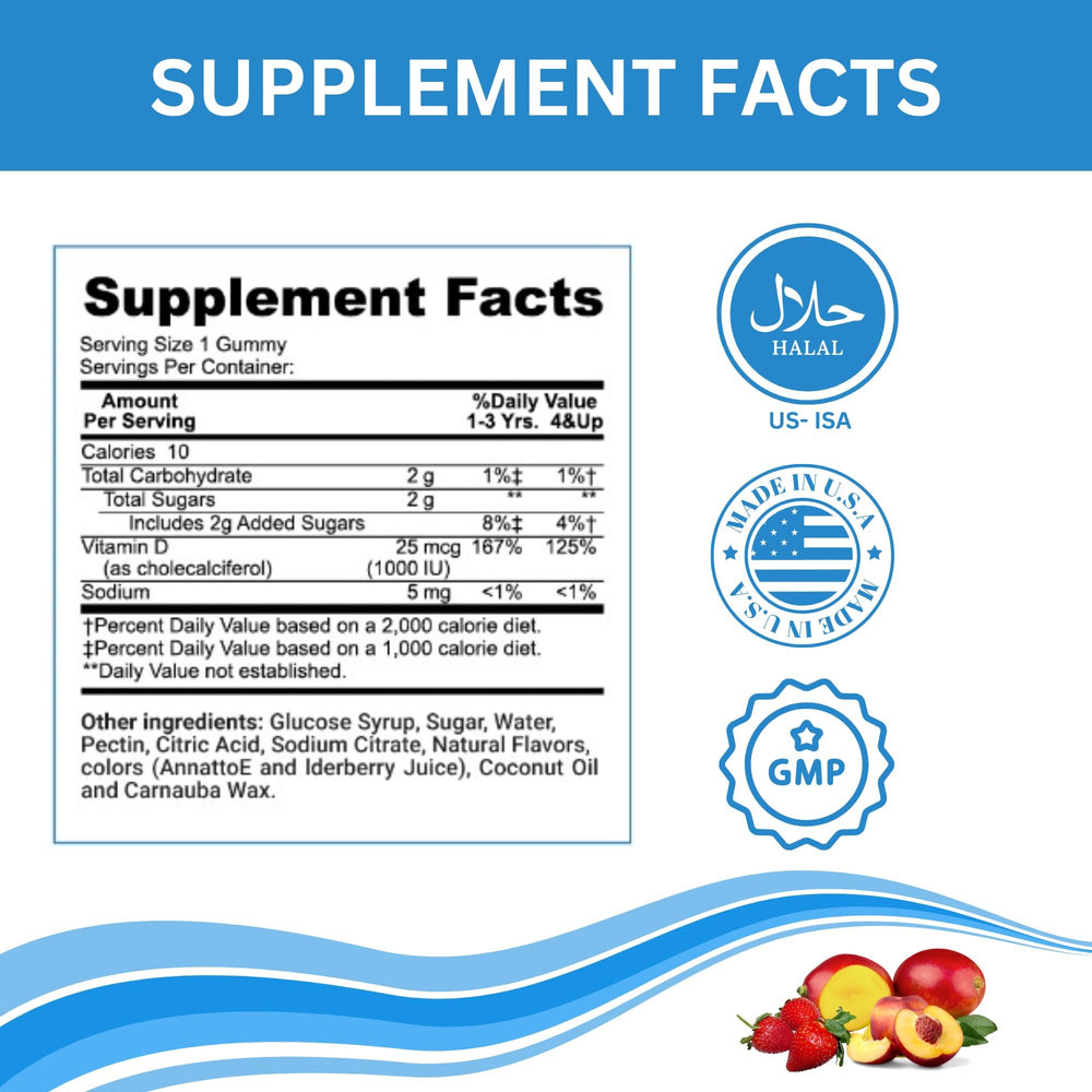 Gluten-free vitamin D3 gummies for kids by Greenfield Nutritions.