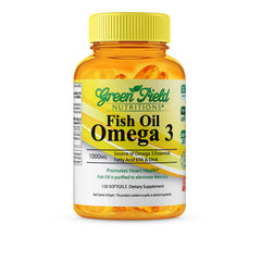 Greenfield Nutritions Halal Fish Oil bottle with dosage and omega-3 heart-brain support
