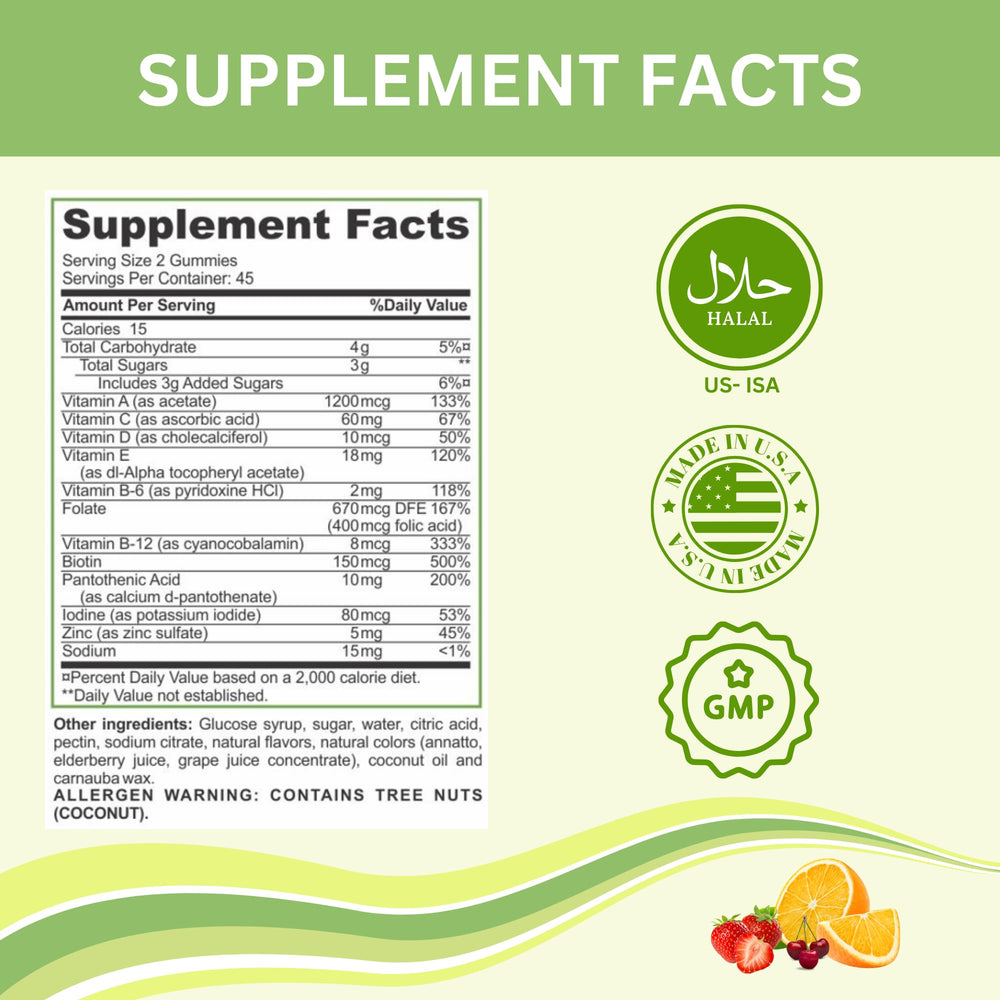 Greenfield Nutritions halal multivitamins ingredients panel image highlights essential vitamins and minerals