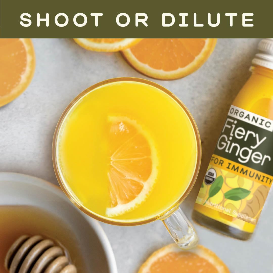 Greenhouse Juice Fiery Ginger Shot label closeup with organic ingredients