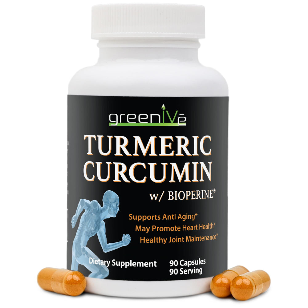GreenIVe Turmeric Curcumin bottle capsules highlighting high potency for daily wellness