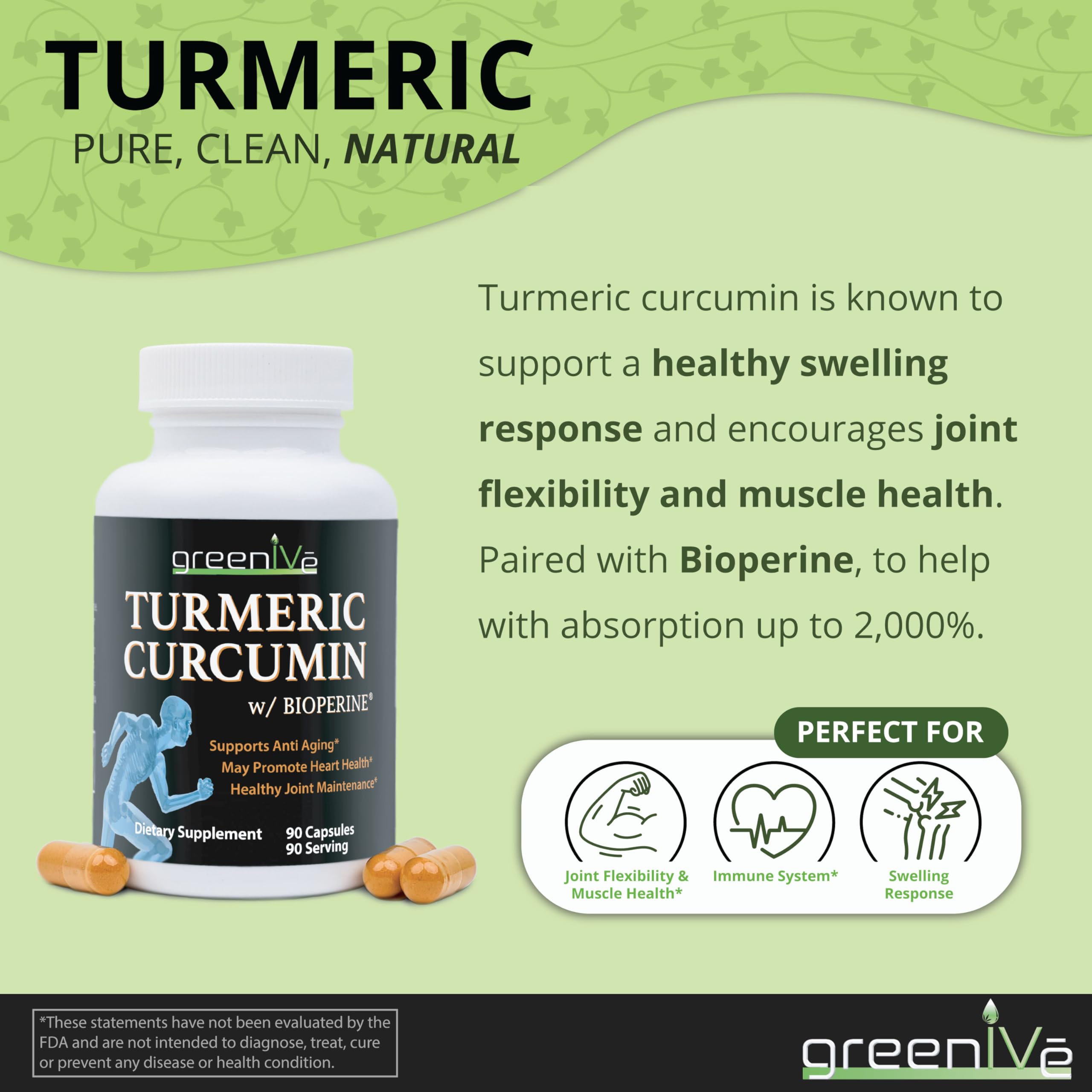 GreenIVe Turmeric Curcumin bottle pour for easy daily dosing