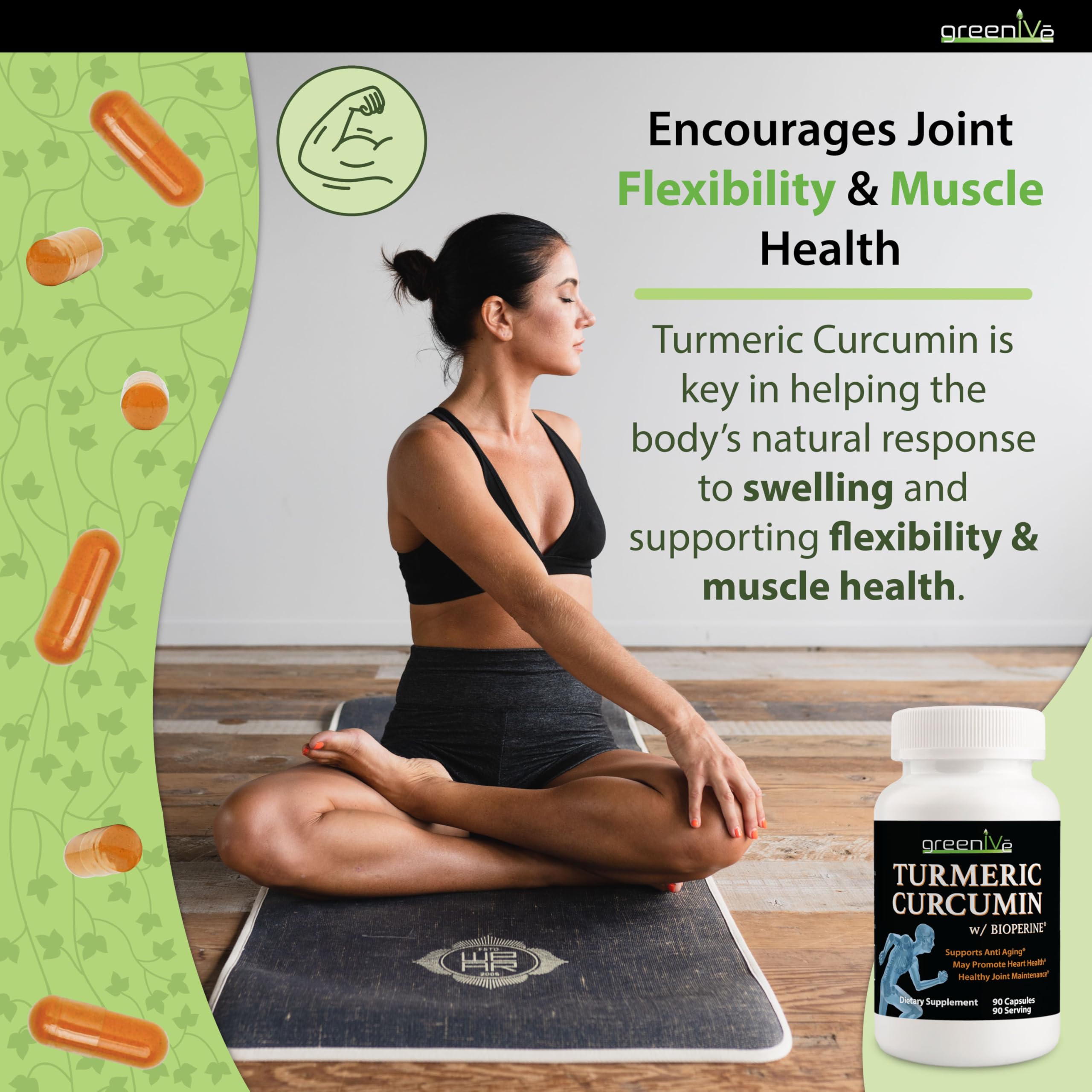 GreenIVe Turmeric Curcumin label closeup showing 1500mg and 95 percent curcuminoids